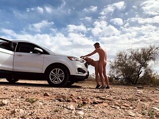 Risky Public Sex in the Desert with a Busty Blonde Amateur