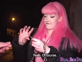 Public 21yo pinkhair babe cockriding