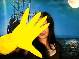 Yellow rubber gloves for fisting. Do you want to feel them in yourself? Dominatrix Nika and glove fetish.