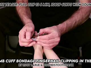 Thumb Cuff Bondage Fingernail Clipping in the Van
