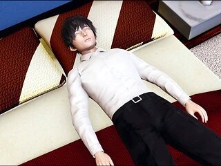 Hot brunette with big tits in an adult visual novel and gameplay session