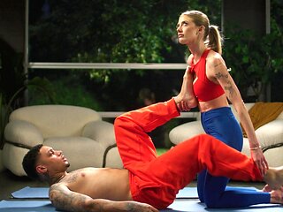 Blonde with long hair fucks a man and gets cum on her hair