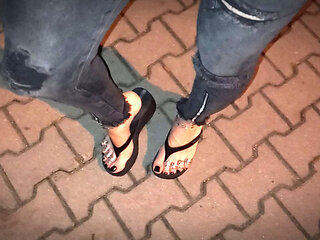 my feet and toe rings - public crossdressing