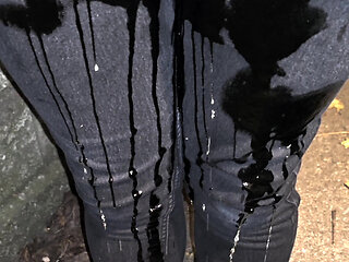 4K60 Slow-motion wetting my black jeans outside at night