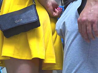 Risky Handjob Inside Public Transport! Dirty Stranger Ejaculate Using Girl's Hand