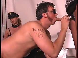 Jailbird Gives His Mouth to Blonde Shemale Prison Guard and Ass to Strap-pn of Assistant District Attorney