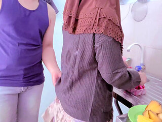 Budhe cooking harassed by naughty stepbrother