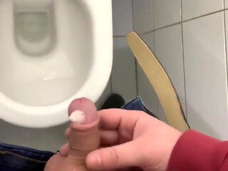 My Dick Cums in a Public Toilet Close up