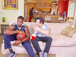 Horny basketball players seduce hot milf at the kitchen...