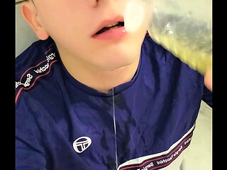 18 year old boy plays with his pee