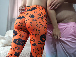 Indian stepsister is in Halloween leggings so stepbrother went there and fucked her big ass then they had sex