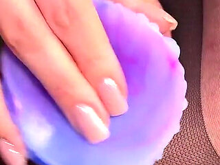 Cute Pussy in Pantyhose Drips with Juices During Anime Dildo Fucking to Powerful Orgasm