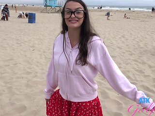 Skinny teen Summer Renee enjoys public sex on the beach with strangers