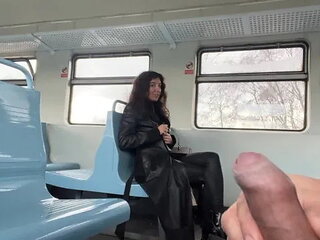 Public Handjob on Train Ends in Blowjob from Stranger Girl - Risky Dick Flashing