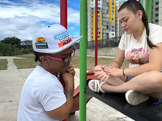 I find a sad girl in the park and end up comforting her with my rich, hard cock