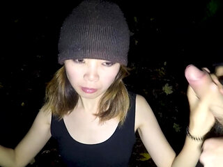 Japanese Teen Secretly Sucks Big Dicks at Night