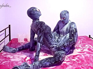 Sticky Latex Sex with Gloomy Babe - Messy Blowjob, Fingering & Cum in Mouth