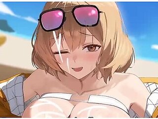 Blond With Big Tits Crempied On The Beach With Car Toon