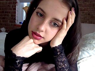 Small titted brunette teen fingering on the bed