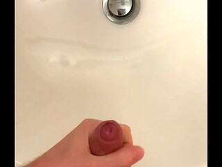POV Young twink jerks off into the sink