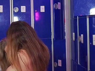 Lesbian party in gym's locker room