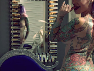 Tattooed Beauty Strips Naked