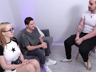 My Cute Cuckold Boyfriend Patiently Holds My Hand While The Boss Fucks Me At The Interview!