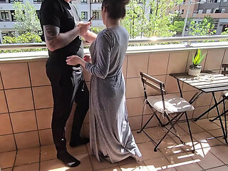 Busty Girl Sucks Her Friend's Cock on a Hotel Balcony!! Risky Sex!