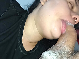 SHAKING HER NERVOUS LITTLE MOUTH ON THE STALK OF HIS HARD COCK