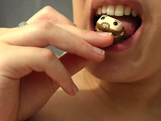 Giantess Girl Eats a Tiny Human and Sucks Him