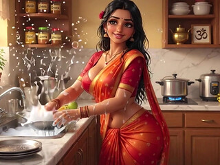 Curvy Indian Housewife Sensually Strips and Teases in Sari at Home Ai Generated