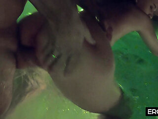 He Squirts Into Her Pussy Hole in the Pool