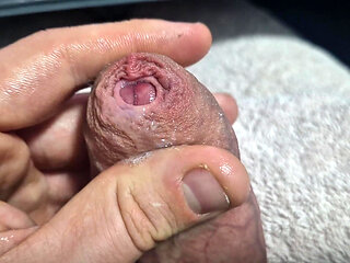 Uncut Tight Phimosis Cock Foreskin Stretched Close up