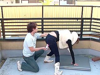 Young Shy Asian Gets A Hole In Her Jeans And Gets Toyed With Pink Dildo