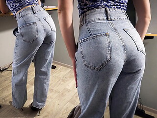 Milf Secretary In High Weist Jeans Teases Her Nice Butt
