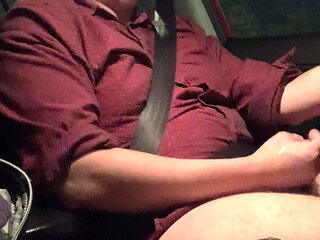 Risky car jerk off driving and talking