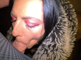 Midnight Blowjob in Stockings & Shearling Coat - Public Tease 295