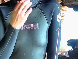 Wetsuit Cave Encounter: Secret Fun with Mysterious Stranger