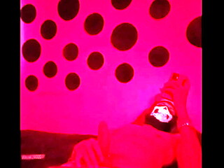 Horny man masturbating in the room with a costume