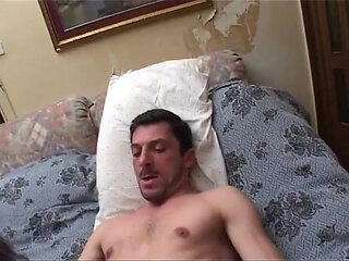 Amateur brunette slammed by two hard cocks