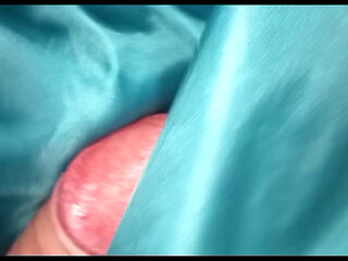 4 cumshots on the lining of her blue shiny puffercoat