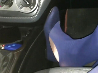 Dangling and Shoeplaying in Blue Pantyhose and Blue Flats on a Gas Station