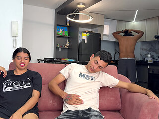 While my husband's cuckold makes lunch Latina slut gets fucked by stranger until he cums in her pussy