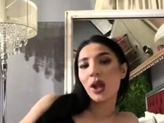 Amateur busty brunette masturbates and does hand job