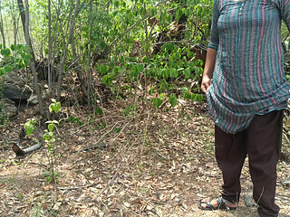 Step brother enjoying housewife breast squeeze in outdoor forest side