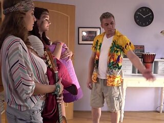 Renting a room from a horny DILF gets these hippies fucked