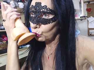 Brunette MILF in Stockings Fucks Herself with Dildo - Amateur Italian Solo