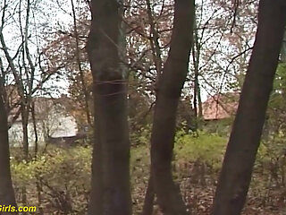 Young chick peeing in the park