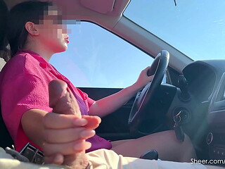 Risky Driving Handjob &ndash_ Stroking Him While Steering