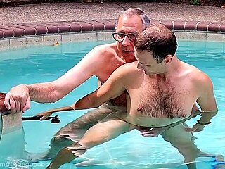Dad JT gives it to the pool boy underwater